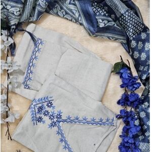 Embroidered Blue and White Women's cotton dresses